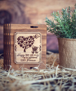 Cutie din lemn mica pentru stick USB - model Proaspăt căsătoriti
