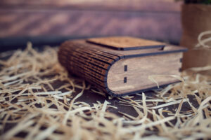 Cutie din lemn mica pentru stick USB - model Tineri Casatoriti