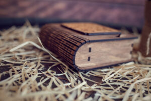 Cutie din lemn mica pentru stick USB - model Ursuletul de plus