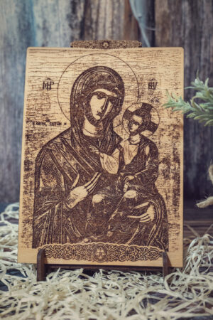 Icoana Maica Domnului cu pruncul, VintageBox, realizata prin gravare pe lemn