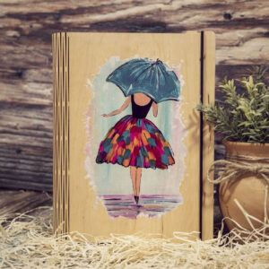 Agendă din lemn, VintageBox, model Culori in ploaie - Colectia print pe lemn